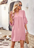 SOLID COLOR LOOSE V-NECK SHORT DRESS