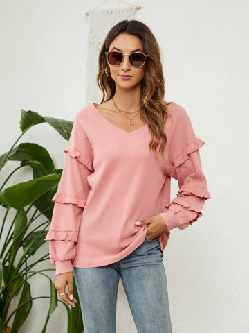WOMEN V-NECK LANTERN SLEEVE TOP