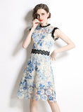 LACE ROUND NECK SLEEVELESS LACE DRESS