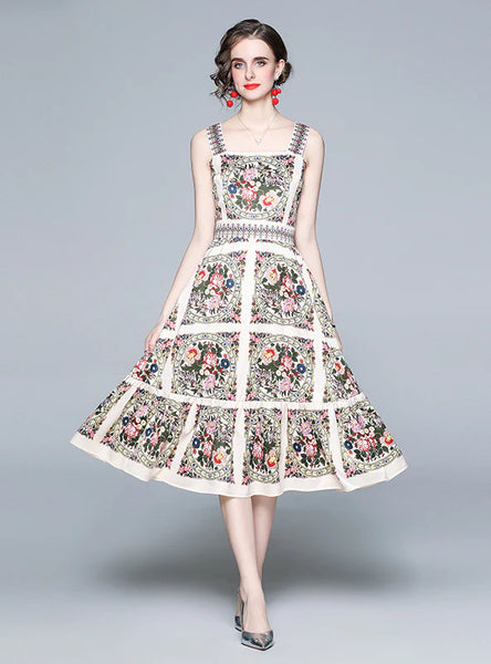 PRINTED SLIM BIG SWING DRESS