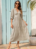 V-NECK FASHION PRINT SHORT SLEEVE DRESS
