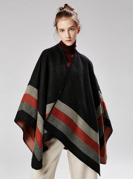 FOUR BAR LARGE FRAME SPLIT CASHMERE NAPPED SHAWL