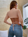 SLIM FIT SHORT KNITTED T-SHIRT LONG SLEEVE TOP