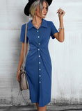 SHIRT COLLAR BUTTON CASUAL DRESS
