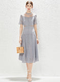 SHORT-SLEEVED PERSPECTIVE LACE DRESS