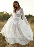 SEE-THROUGH TRUMPET SLEEVE MAXI DRESS