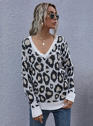 PULLOVER V-NECK KNITTED LOOSE SWEATER