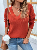 V-NECK LONG SLEEVE PULLOVER SWEATER