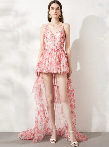 SEXY HI LO PRINT FLUFFY DRESS