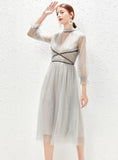 LONG SLEEVE PERSPECTIVE GAUZE DRESS