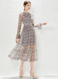 LONG TEMPERAMENT GAUZE FLORAL DRESS