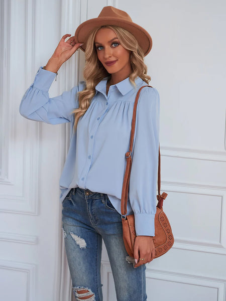 SOLID COLOR COMMUTER LANTERN SLEEVE SHIRT