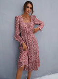 FLORAL LONG SLEEVE CHIFFON FLOUNCE DRESS