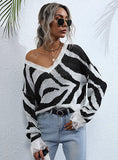 V-NECK KNITTED LONG SLEEVE PULLOVER SWEATER