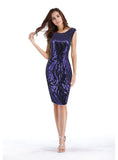 ROUND NECK V-NECK SLIM SEQUINED DRESS