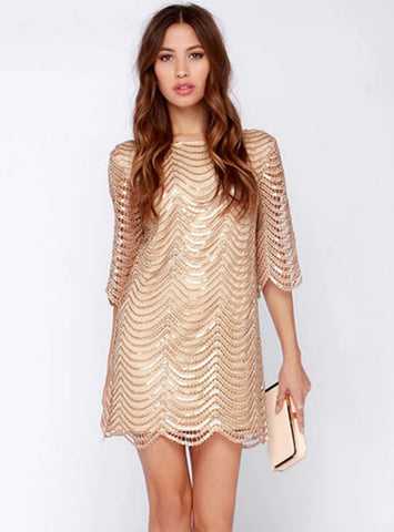 ROUND NECK MINI SEQUINED DRESS