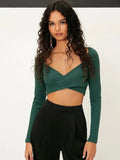 SEXY V-NECK SOLID COLOR SLIM T-SHIRT