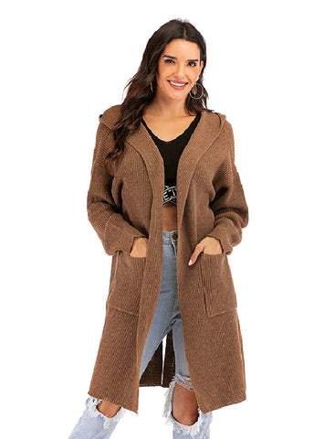 HOODED CARDIGAN LONG LOOSE SWEATER COAT