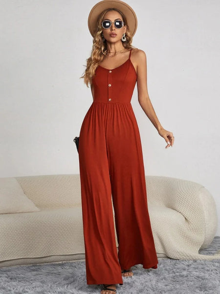 SOLID COLOR CASUAL SLEEVELESS LOOSE JUMPSUIT