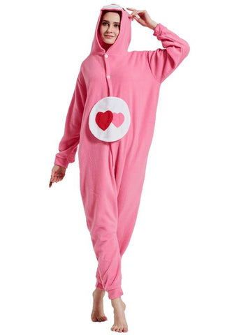 ANIMAL CONJOINED PAJAMAS PINK LOVE BEAR POLAR FLEECE