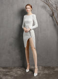 LONG SLEEVE SEQUINS SPLIT PARTY DRESS