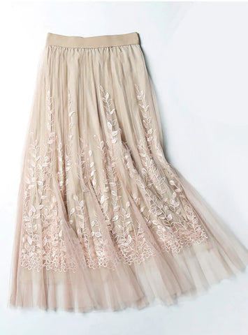 EMBROIDERY A-LINE TUTU LACE MESH SKIRT