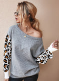 FASHION CONTRAST STITCHING LEOPARD SWEATER
