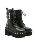 RIVET MIDDLE TUBE BELT BUCKLE THICK HEEL BOOTIE