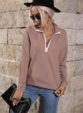 ZIPPER LONG SLEEVE LAPEL SWEATER