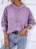 HOODED DRAWSTRING SOLID COLOR PULLOVER SWEATER