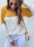 HOLLOW STRIPED COLOR MATCHING SWEATER