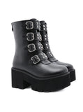 BLACK TUBE MICROFIBER THICK-SOLED HIGH HEEL BOOTS