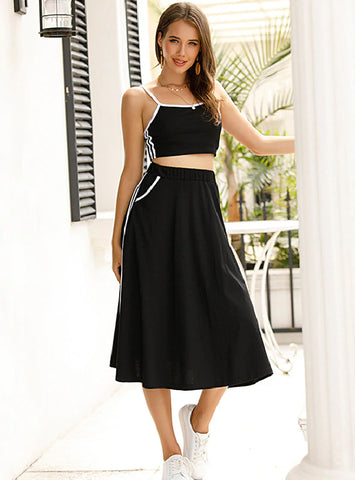 BLACK STRAP SLEEVELESS SEXY SUIT SKIRT