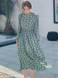 WOMEN DRESS FULL SLEEVE ELASTIC WAIST FEMALE CHIFFON DRESS