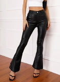 WIDE LEG PANTS FLARED BLACK PU PANTS