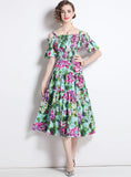 BELLFLOWER PRINT ELASTIC WAIST SLING DRESS