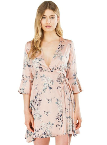 PRINT SHORT MINI DRESS RUFFLE SLEEVE CHIFFON DRESSES