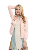 PINK WOMEN CASUAL FLORAL EMBROIDERED FEMALE COATS