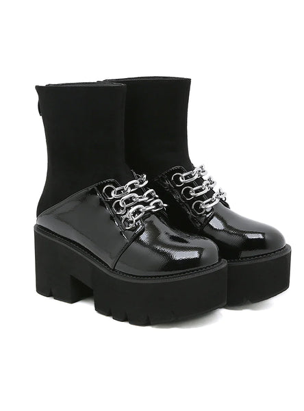 ZIPPER THICK-SOLED SPLICED METAL VELVET BOOTIES