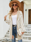 V-NECK DIAMOND STRIPED CARDIGAN SWEATER COAT
