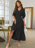 V-NECK SOLID COLOR BAT SLEEVE DRESS