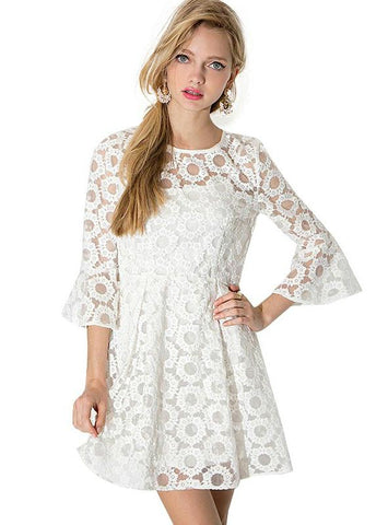 MINI DRESS WOMEN LACE CONTRAST WHITE SWEET CASUAL