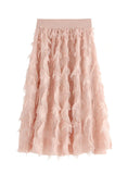 ELASTIC WAIST FEATHER FRINGED SKIRT