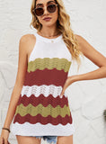 KNITTED OPENWORK HALTER TOP LOOSE STITCHING VEST