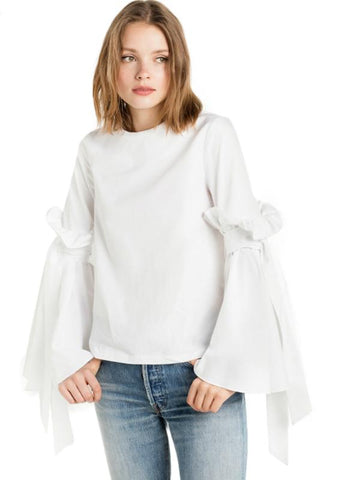 WOMEN BLOUSE FRILL SLEEVES O-NECK CASUAL SHIRTS