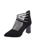 MESH POINTED THICK HEEL HOLLOW HIGH HEEL COOL BOOTS