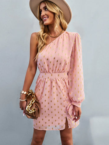 INCLINED SHOULDER LONG SLEEVE DRESS