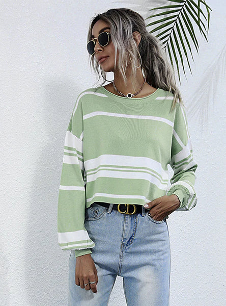 ROUND NECK STRIPED BASE KNITTED SWEATER