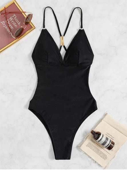 HOLLOW ONE-PIECE BACKLESS BIKINI