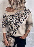COLLAR LEOPARD PRINT SEXY SWEATER